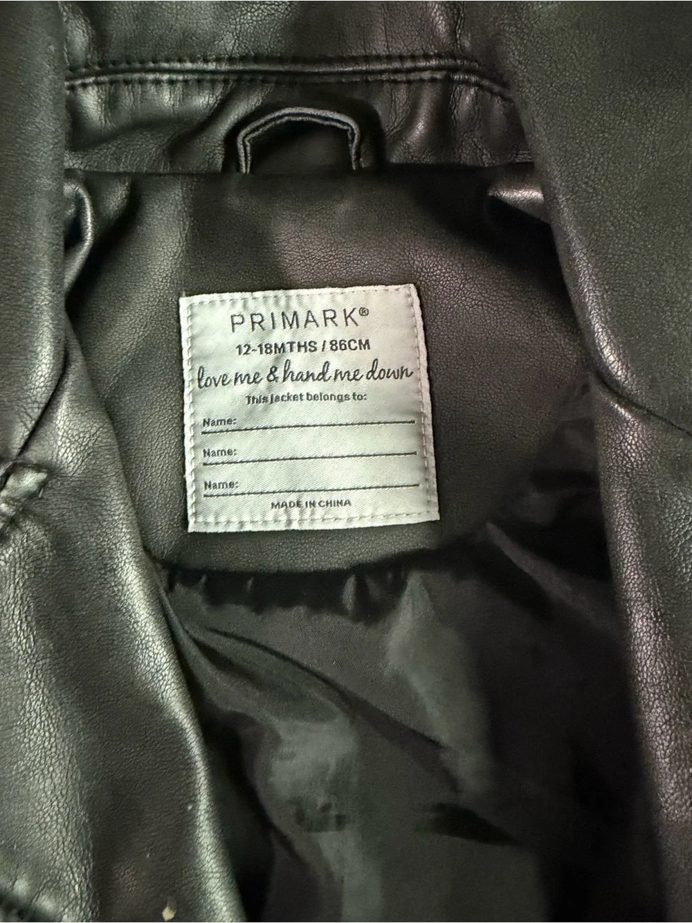 Primark Black Faux Leather Baby Jacket